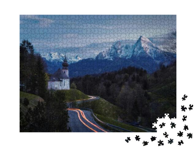 Puzzle 1000 Teile „Maria-Gern-Kapelle oberhalb von Berchtesgaden mit Watzmann“