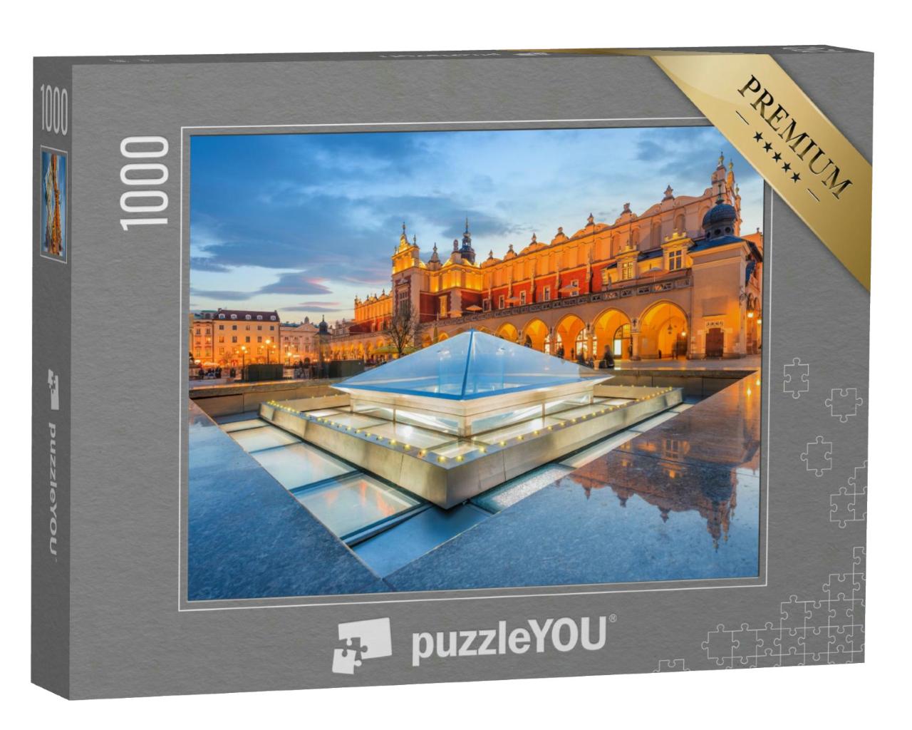 Puzzle 1000 Teile „Hauptplatz der Stadt Krakau bei Nacht, Polen“