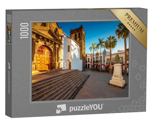 Puzzle 1000 Teile „Altstadt mit Salvatorkirche und Denkmal, Santa Cruz de la Palma, Spanien“