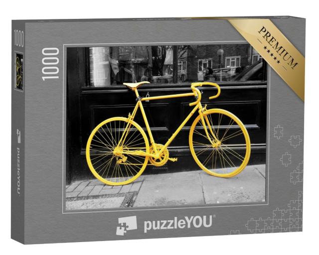 Puzzle 1000 Teile „Schwarz-Weiß-Impression mit gelbem Fahrrad“