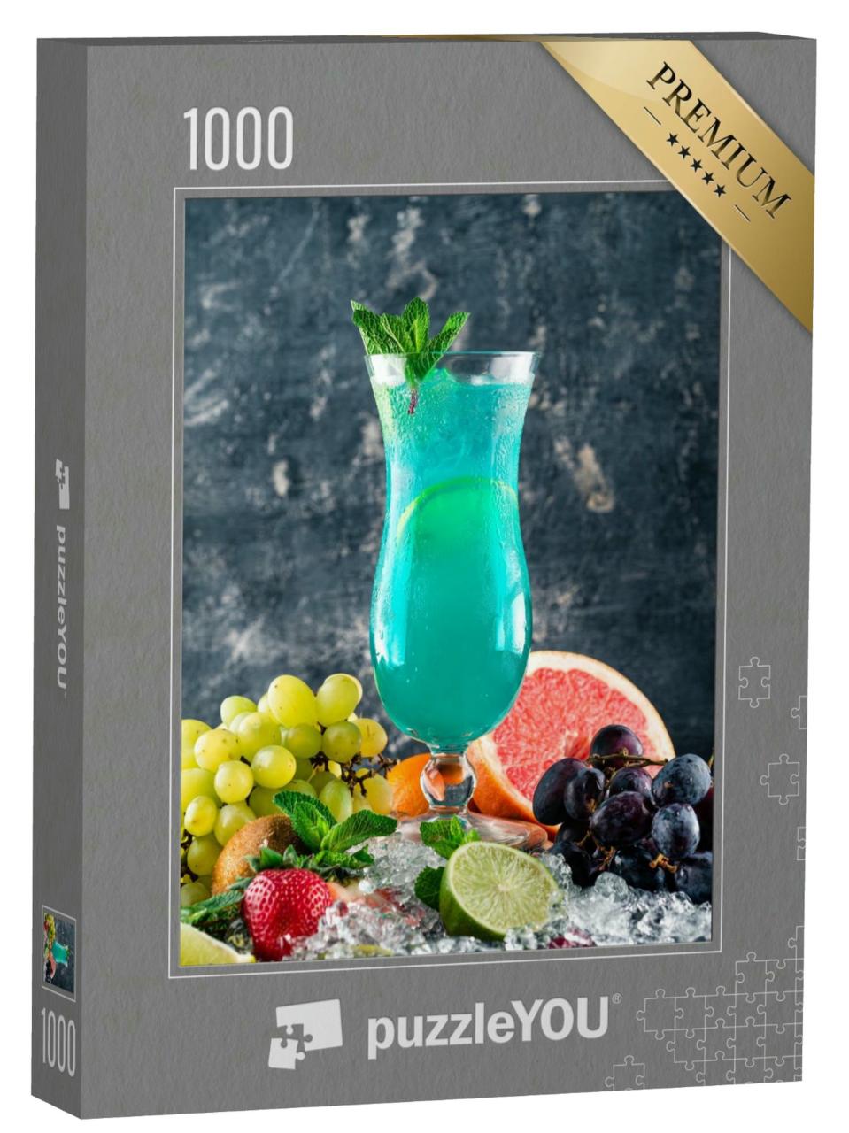 Puzzle 1000 Teile „Blaue-Lagune-Cocktail mit Minze und frischem Obst“