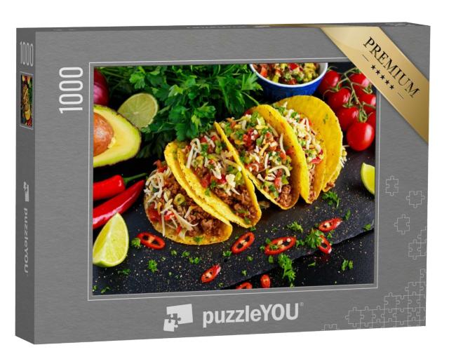 Puzzle 1000 Teile „Mexikanisches Essen: Köstliche Tacos mit hausgemachter Salsa“