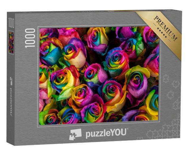 Puzzle 1000 Teile „Leuchtend-bunte Regenbogenrosen“