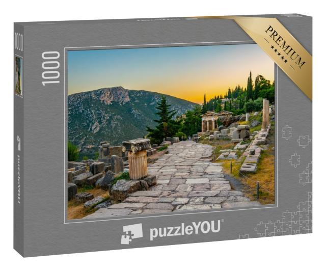 Puzzle 1000 Teile „Sonnenuntergang über Delphi, antike Stätte, Griechenland“