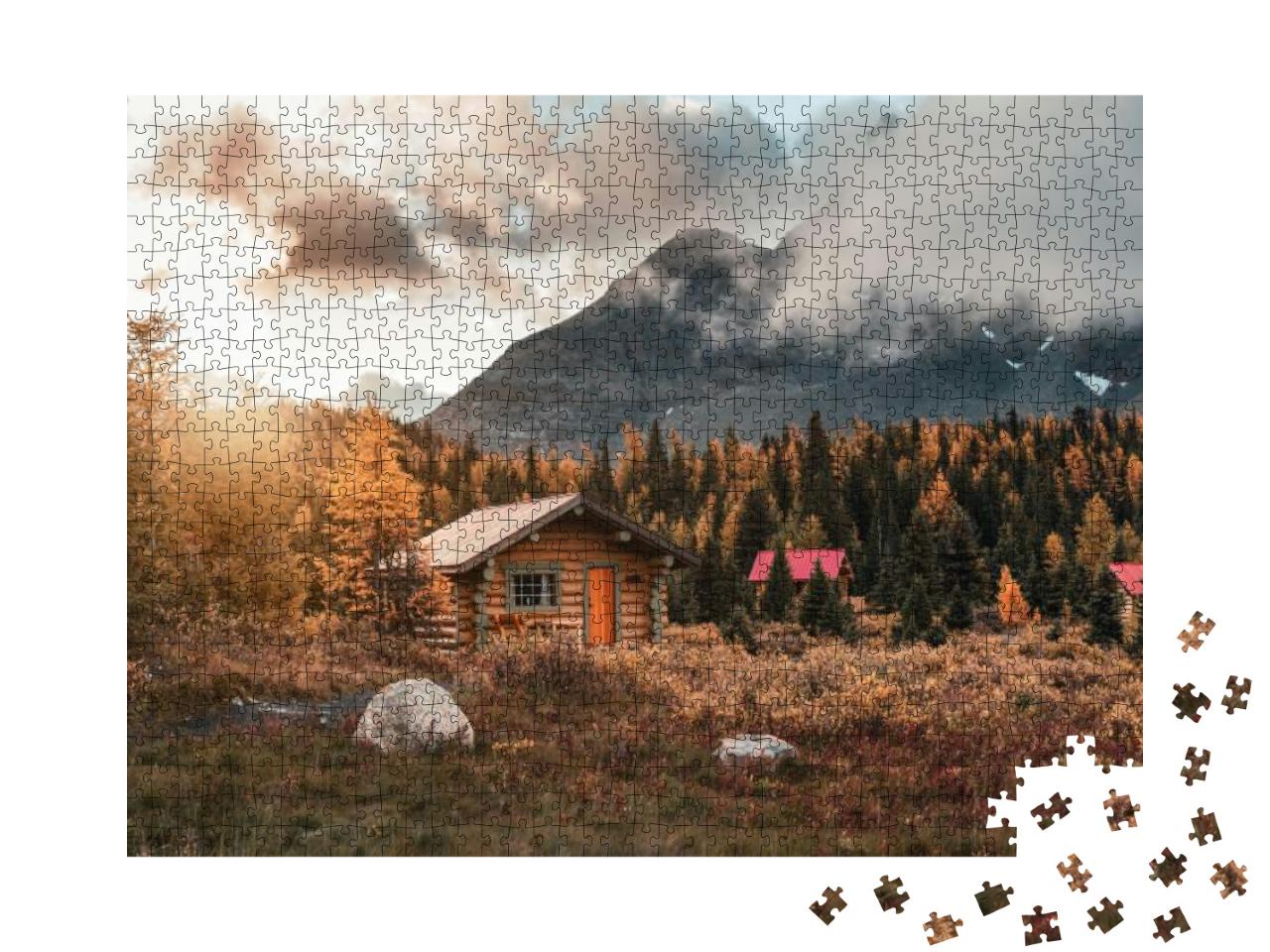 Puzzle 1000 Teile „Holzhüttenim Wald im Assiniboine Provincial Park, Kanada“