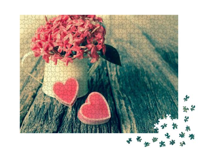 Puzzle 1000 Teile „Valentinstag - Herzen und Blumen“