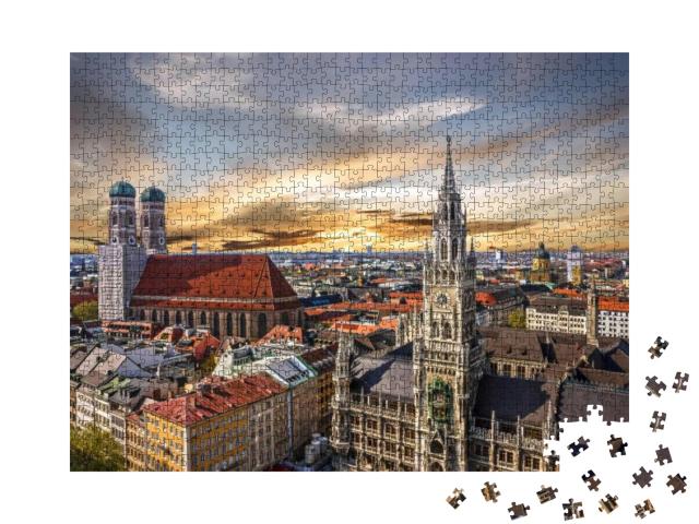 Puzzle 1000 Teile „Sonnenuntergang über München, Deutschland“