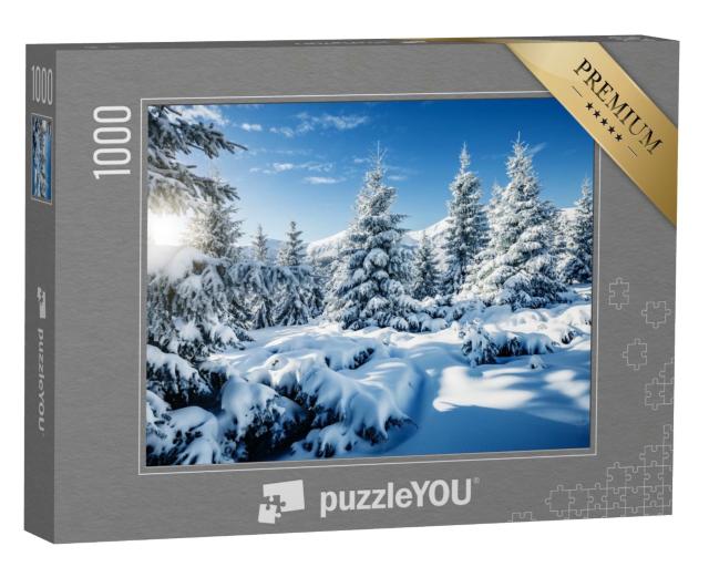 Puzzle 1000 Teile „Schneebedeckte Fichten im Karpaten-Nationalpark“
