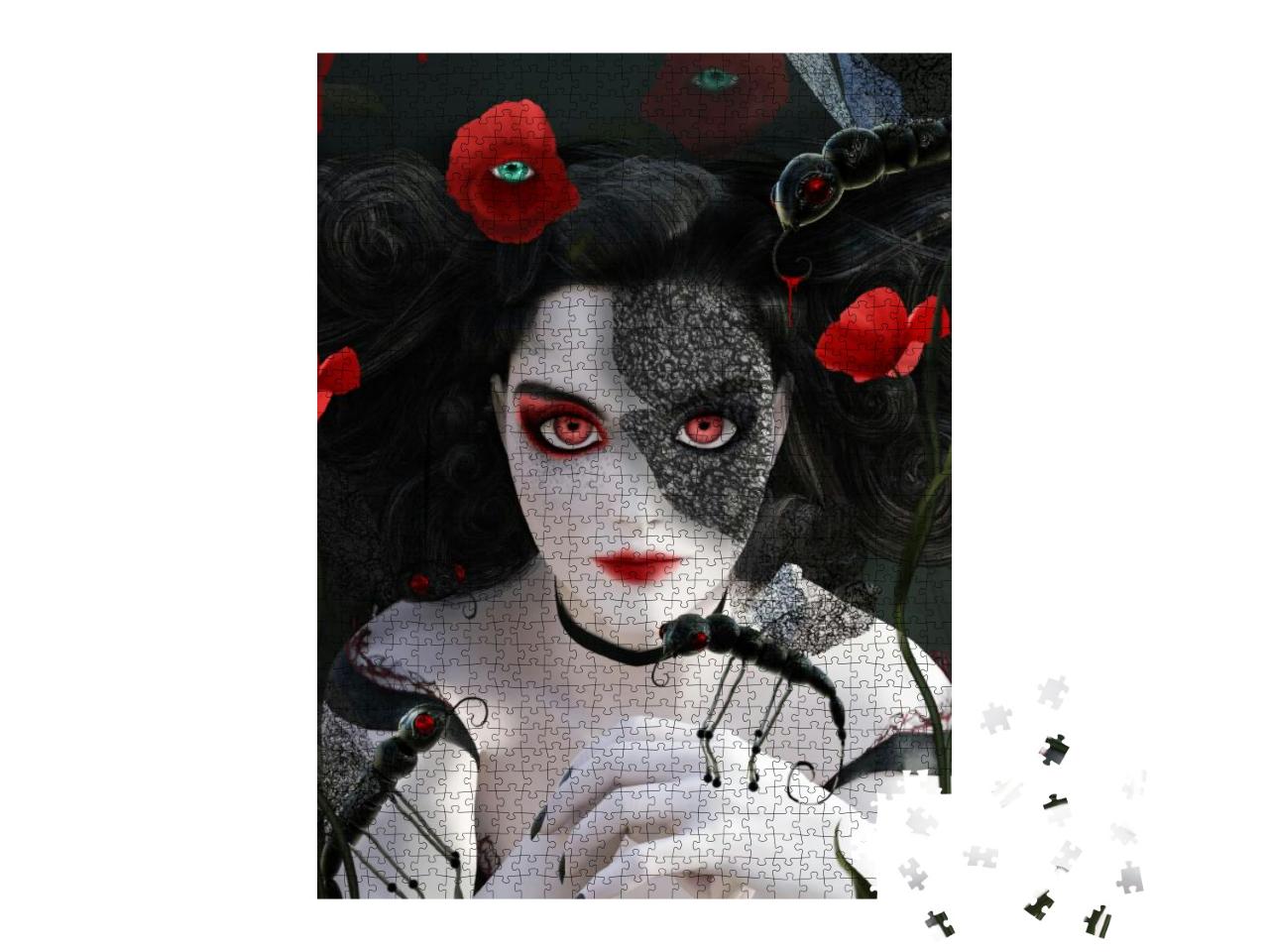 Puzzle 1000 Teile „Frau mit surrealen Mohnblumen und Schmetterlingen“