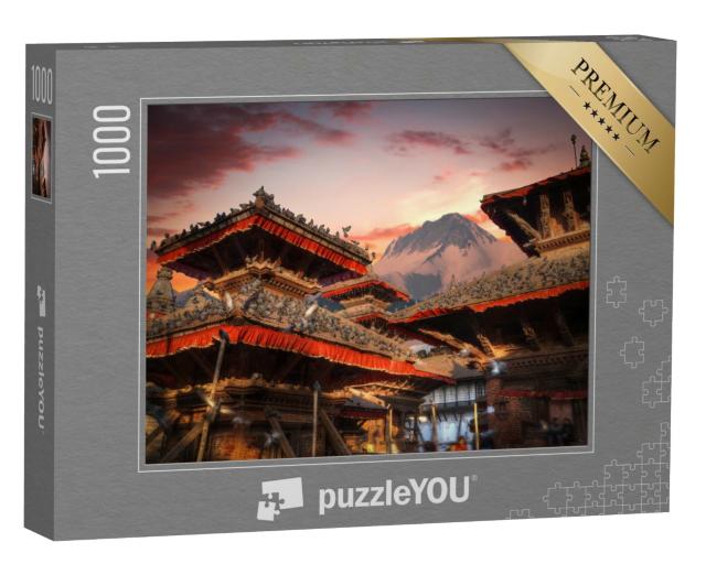 Puzzle 1000 Teile „Verzauberter Abend am Tempel des Durbar Square in Bhaktapur, Kathmandu, Nepal“