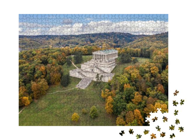 Puzzle 1000 Teile „Luftaufnahme des Walhalla-Gebäudes, Regensburg, Deutschland“