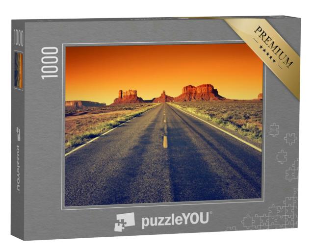 Puzzle 1000 Teile „Straße zum Monument Valley bei Sonnenuntergang, USA“
