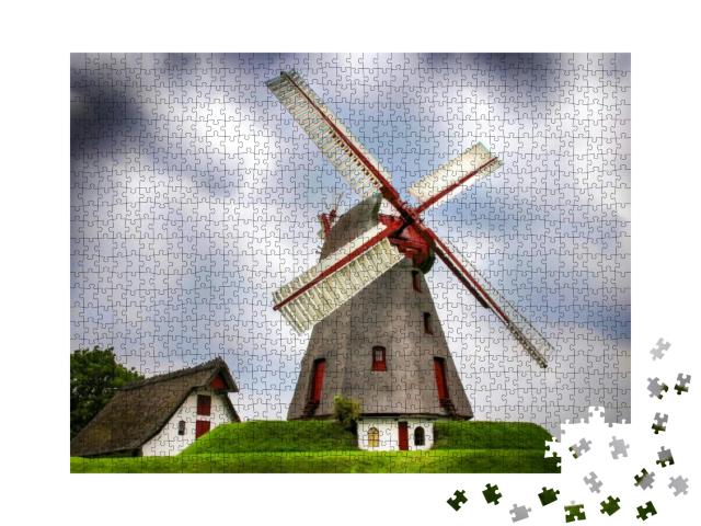 Puzzle 1000 Teile „Windmühlenhof an einem düsteren Tag “