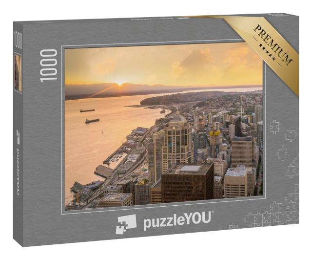 Puzzle 1000 Teile „Sonnenuntergang über Seattle im Staat Washington“