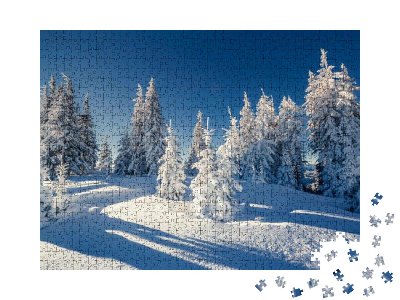 Puzzle 1000 Teile „Wunderschöne Winterlandschaft im sonnigen Bergwald“