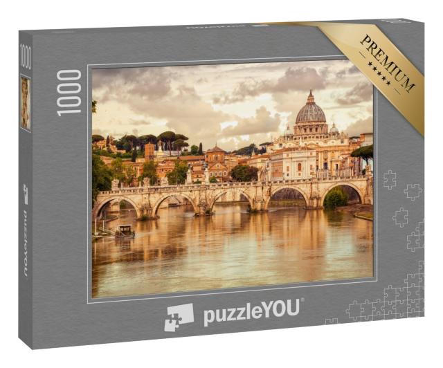 Puzzle 1000 Teile „Basilika St. Peter und Brücke Sant Angelo, Vatikanstadt, Rom, Italien“