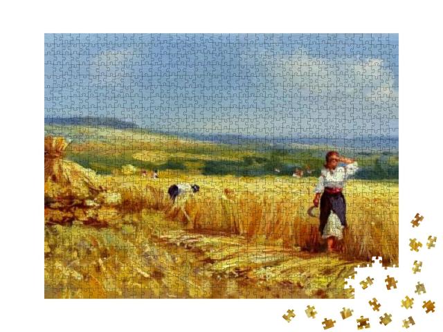 Puzzle 1000 Teile „Ölgemälde: Ernte auf dem Weizenfeld“