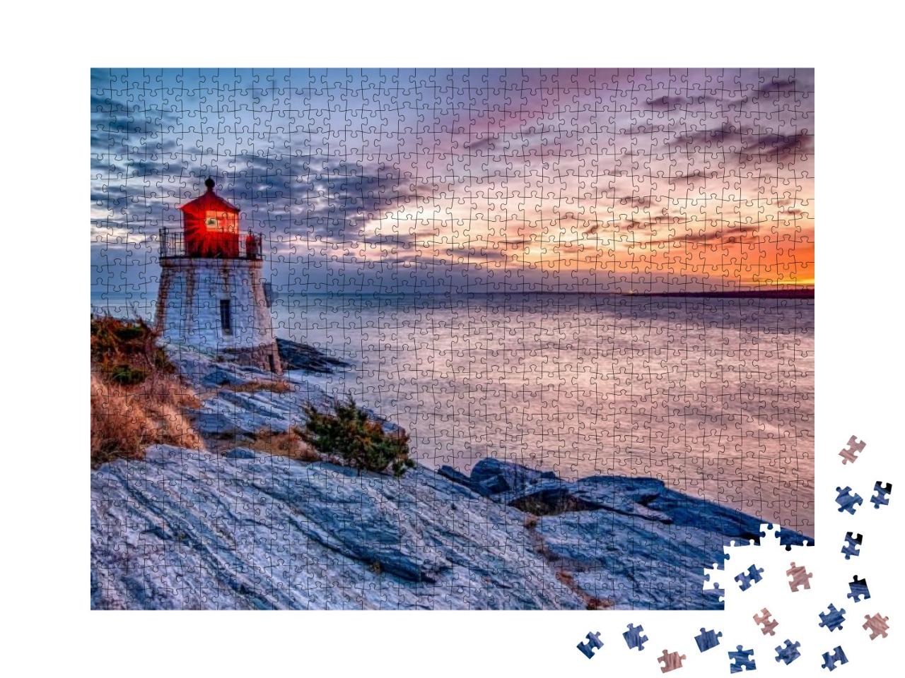 Puzzle 1000 Teile „Sonnenuntergang am Castle Hill Leuchtturm, Newport, Rhode Island“