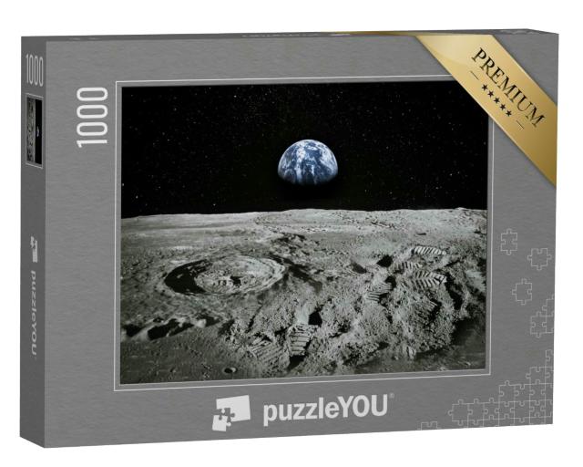 Puzzle 1000 Teile „Mondoberfläche, im Hintergrund die Erde “