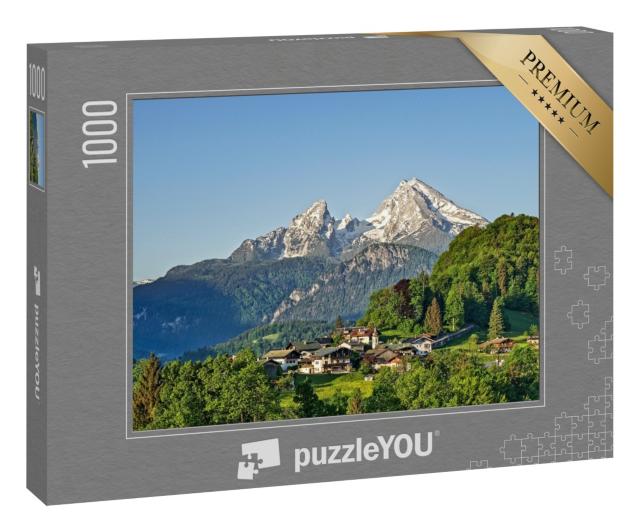Puzzle 1000 Teile „Berglandschaft der bayerischen Alpen mit Berchtesgaden und Watzmann“