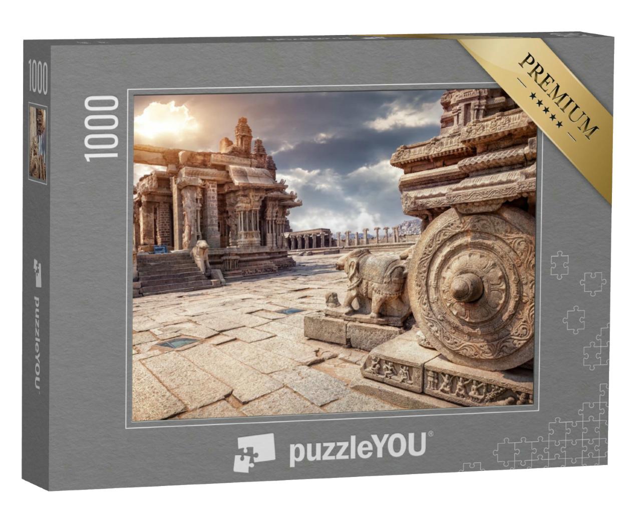 Puzzle 1000 Teile „Sonnenuntergang am Vittala-Tempel, Blick in den Innenhof, Hampi, Indien“