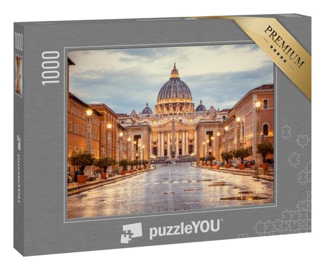Puzzle 1000 Teile „Petersdom am Abend von der Via della Conciliazione in Rom“