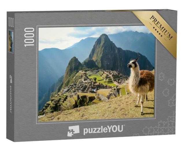 Puzzle 1000 Teile „Lama vor der alten Inkastadt Machu Picchu“