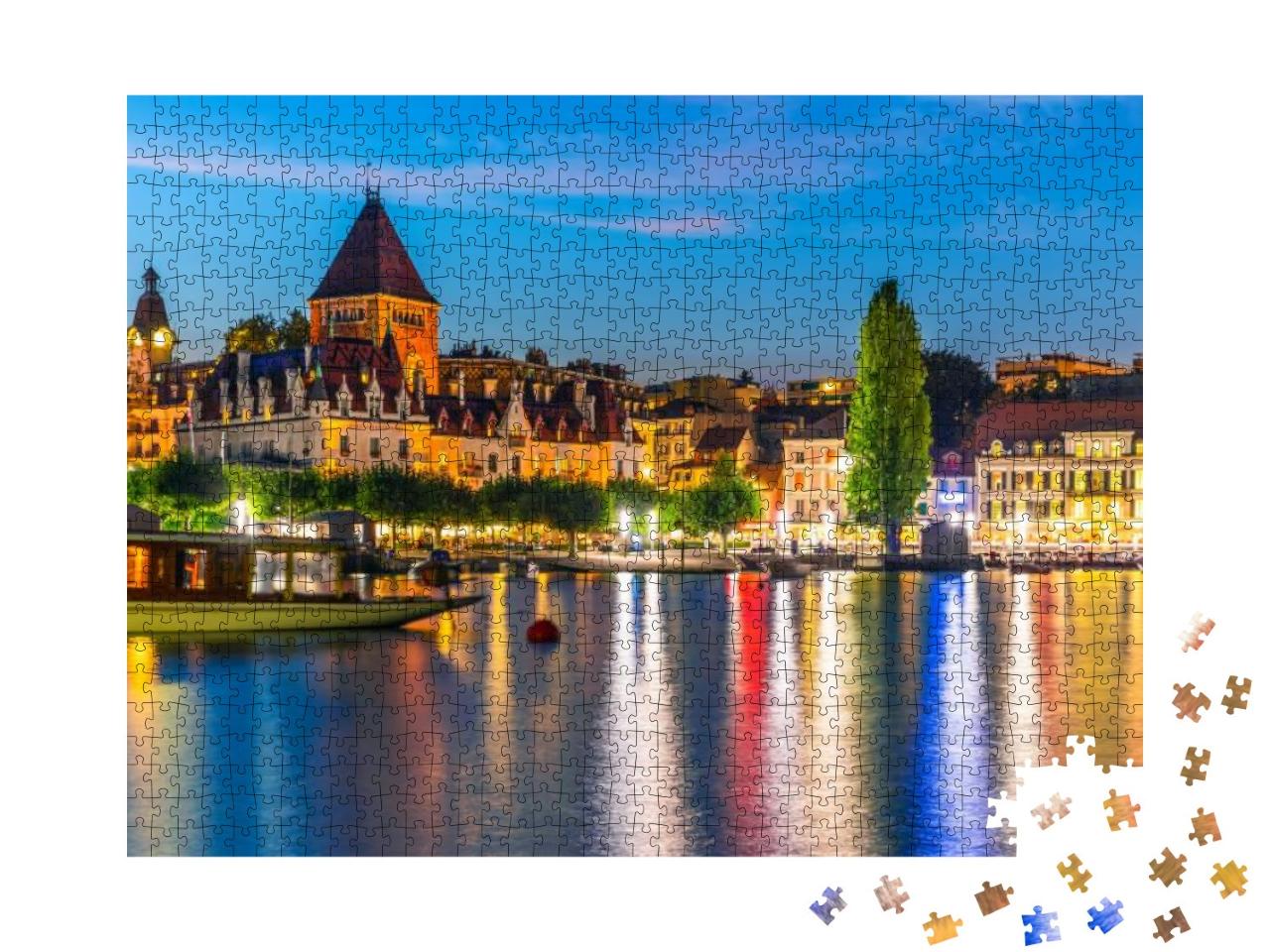Puzzle 1000 Teile „Sommernacht über der Altstadt von Lausanne, Schweiz“