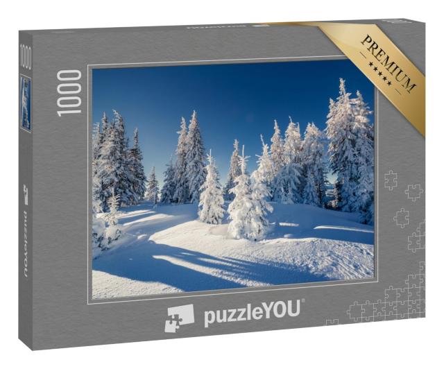 Puzzle 1000 Teile „Wunderschöne Winterlandschaft im sonnigen Bergwald“