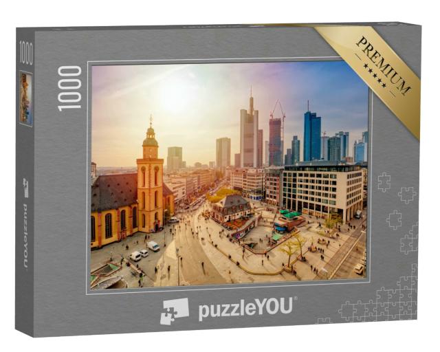 Puzzle 1000 Teile „Blick auf Frankfurt am Main im Sonnenuntergang“