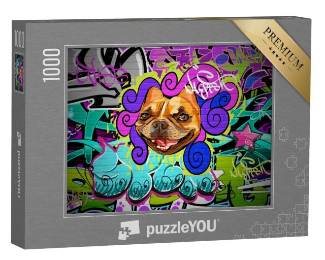 Puzzle 1000 Teile „Graffiti-Kunst mit Boxerhund als zentrales Motiv“
