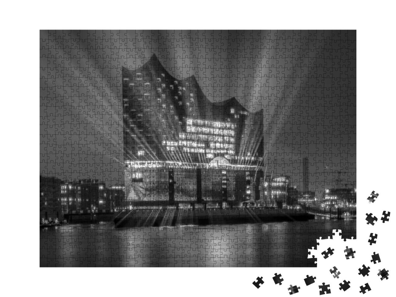 Puzzle 1000 Teile „Panorama des Hamburger Hafens bei Nacht“