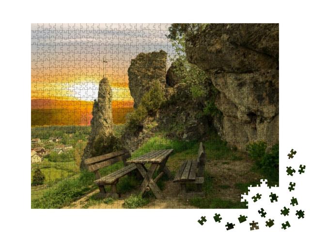 Puzzle 1000 Teile „Fränkische Schweiz bei Sonnenaufgang, schöne Berge“