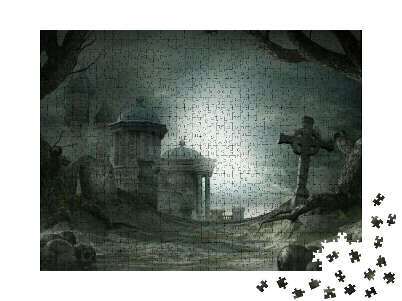 Puzzle 1000 Teile „Verlassener Schrein auf einem Friedhof“