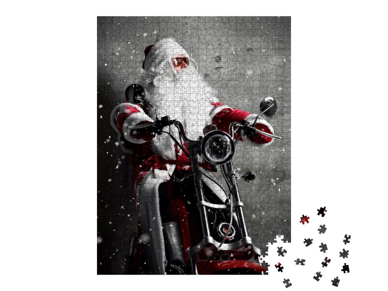 Puzzle 1000 Teile „Weihnachtsmann auf dem Motorrad“