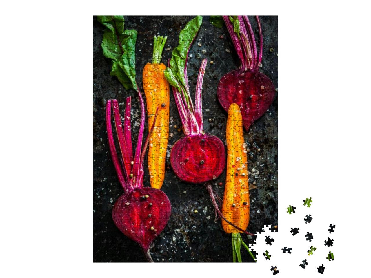 Puzzle 1000 Teile „Rohes Gemüse zum Braten auf einem Backblech“