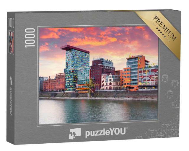 Puzzle 1000 Teile „Sonnenuntergang am Rhein in Düsseldorf“