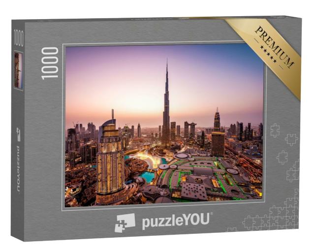 Puzzle 1000 Teile „Schöne Skyline von Dubai bei Nacht, Lichter der Stadt“