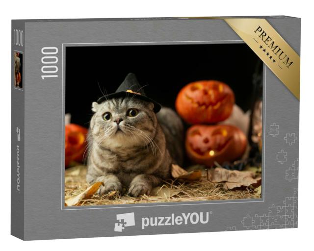 Puzzle 1000 Teile „Halloween-Katze mit Hut“