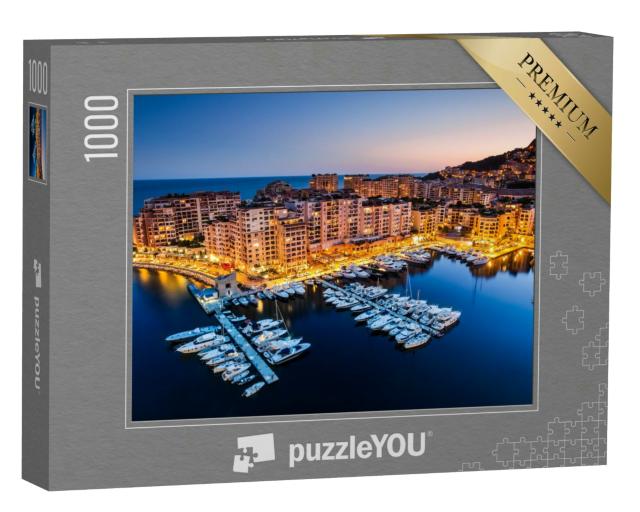Puzzle 1000 Teile „Nachtansicht auf Fontvieille und den Hafen von Monaco“