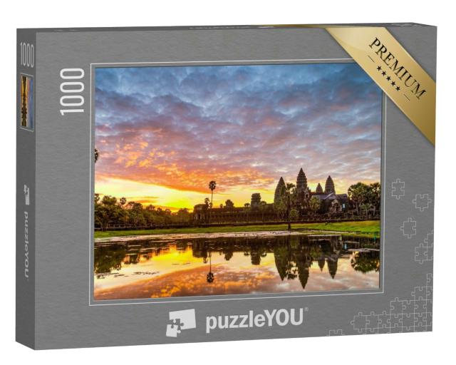 Puzzle 1000 Teile „Silhouette von Angkor Wat bei Sonnenaufgang, Kambodscha“