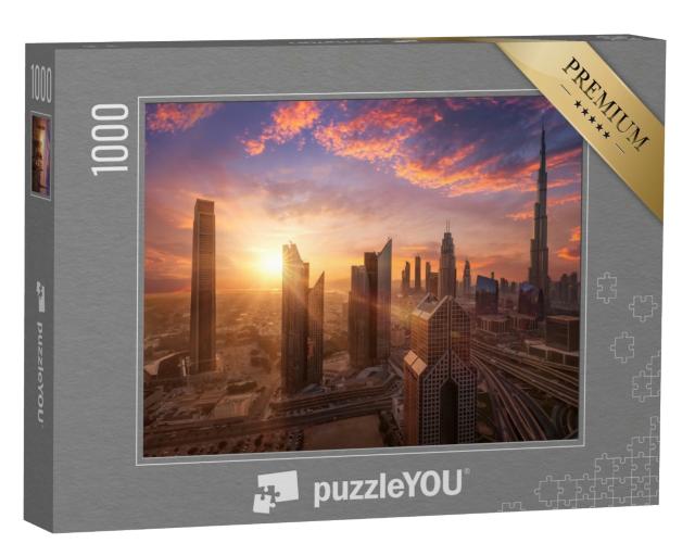 Puzzle 1000 Teile „Wunderschöner Sonnenuntergang in Dubai Downtown“