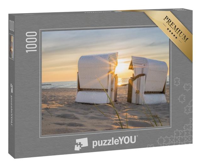 Puzzle 1000 Teile „Sonnenuntergang an der Ostsee mit zwei Strandkörben“