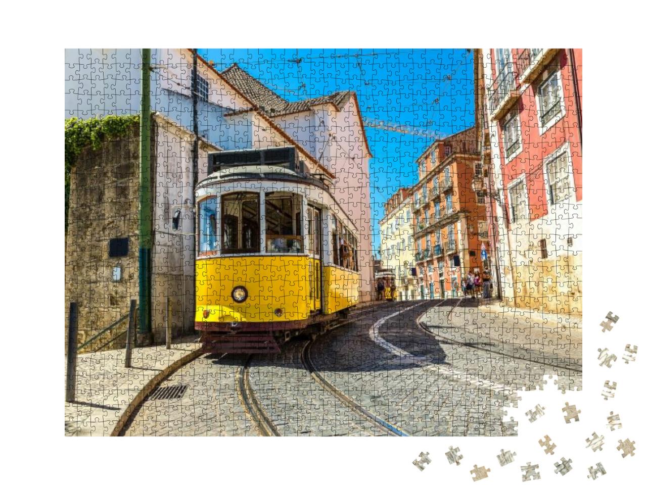 Puzzle 1000 Teile „Gelbe Straßenbahn im Stadtzentrum von Lissabon“