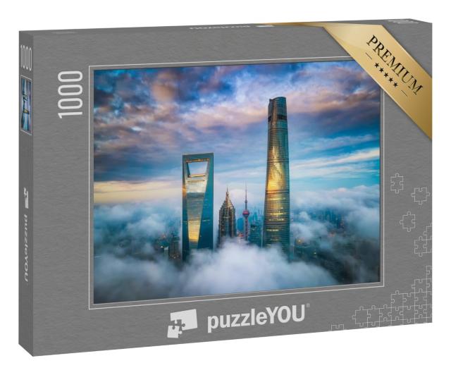 Puzzle 1000 Teile „Über den Wolken: Die Wolkenkratzer von Shanghai Lujiazui“