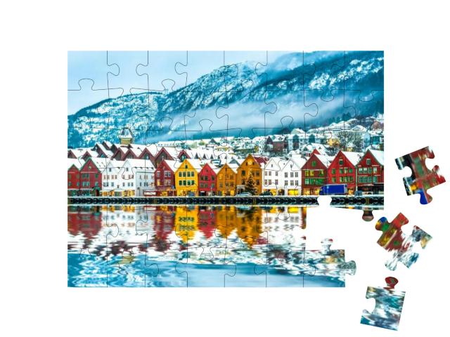 Puzzle 48 Teile „Blick auf Bergen, Norwegen“