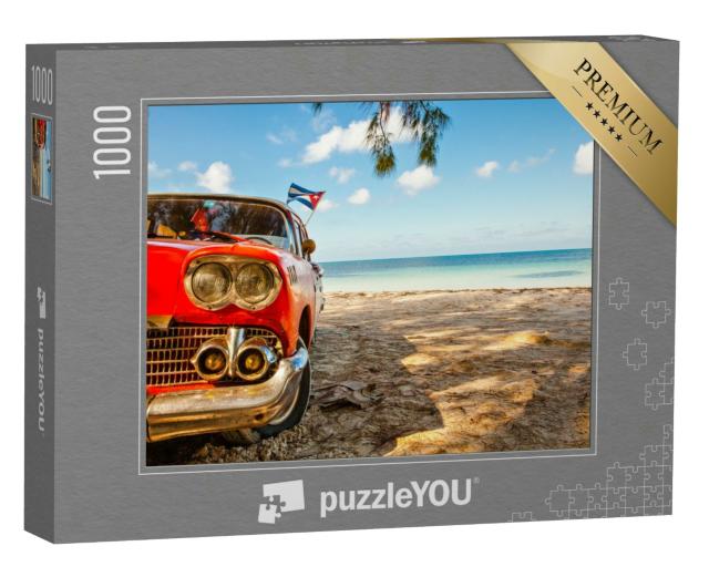 Puzzle 1000 Teile „Amerikanischer Oldtimer am Strand Cayo Jutias auf Kuba“