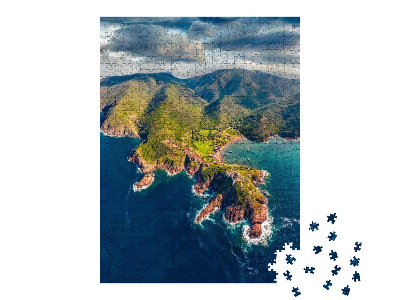 Puzzle 1000 Teile „Ein Morgen im Port de Girolata, Korsika, Frankreich“