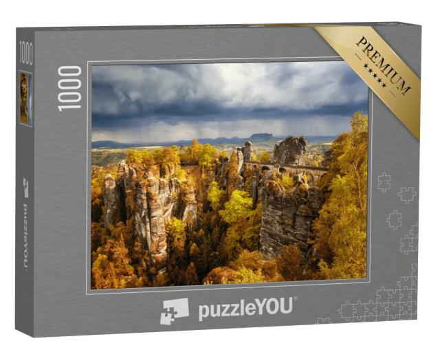 Puzzle 1000 Teile „Basteibrücke: Sächsische Schweiz mit herbstlichen Farben, Deutschland“
