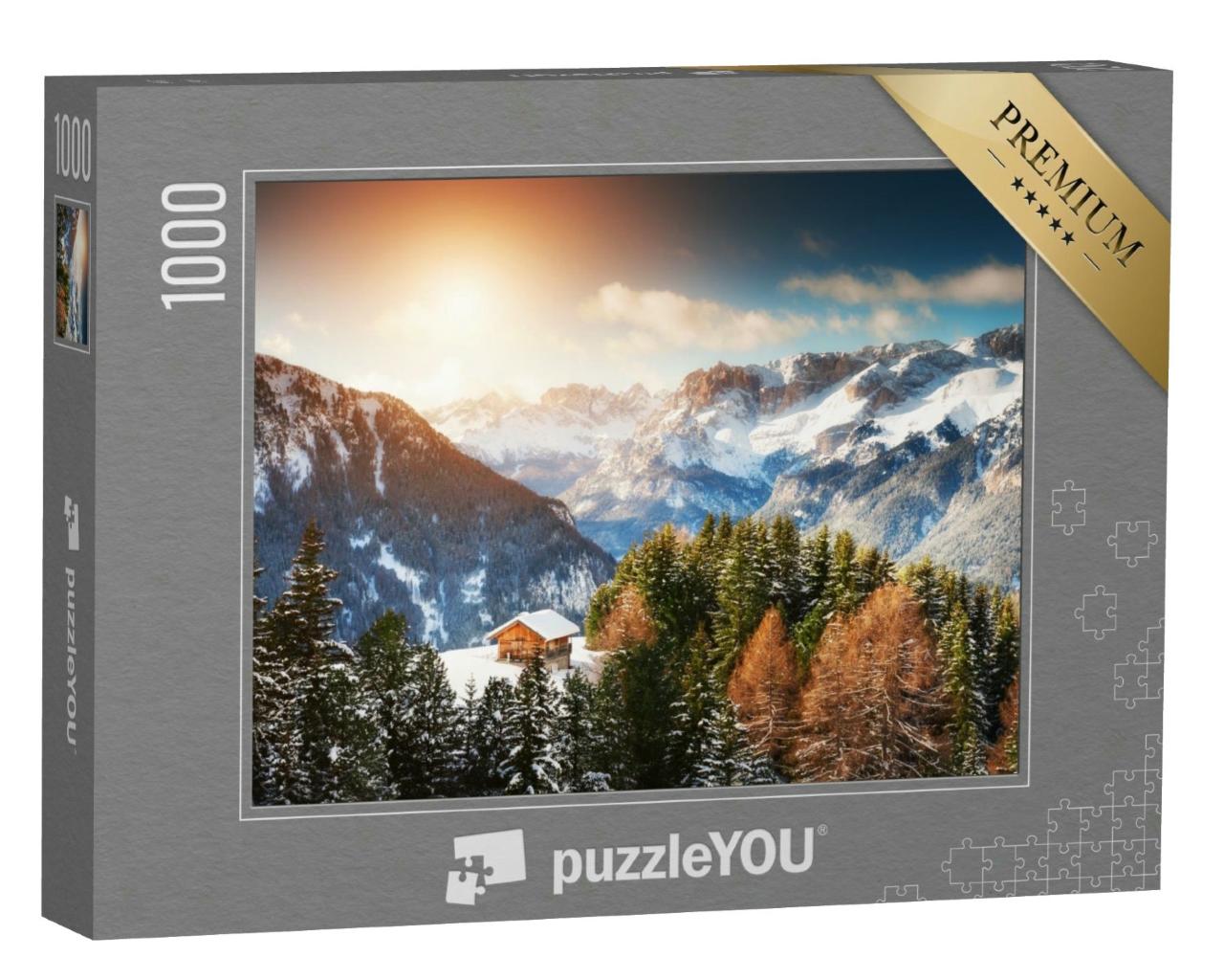 Puzzle 1000 Teile „Holzhaus in den winterlichen Bergen“